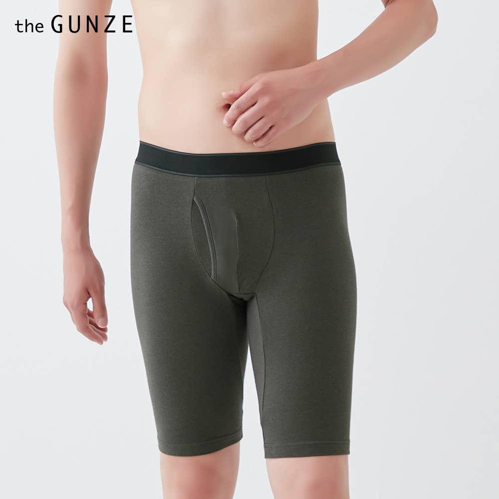 [Heating Cotton] Long Boxer Shorts (Open Front) (Above Knee Length)